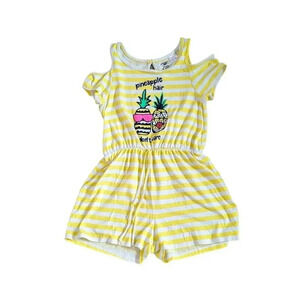 Extremely Me Girls Yellow Striped Pineapple Hair Dont Care Romper Size 10 /12